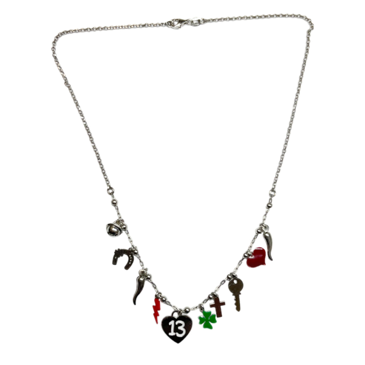 Collana Donna Re Mida Argento Porta Fortuna Corno Scaramantico Multiciondolo
