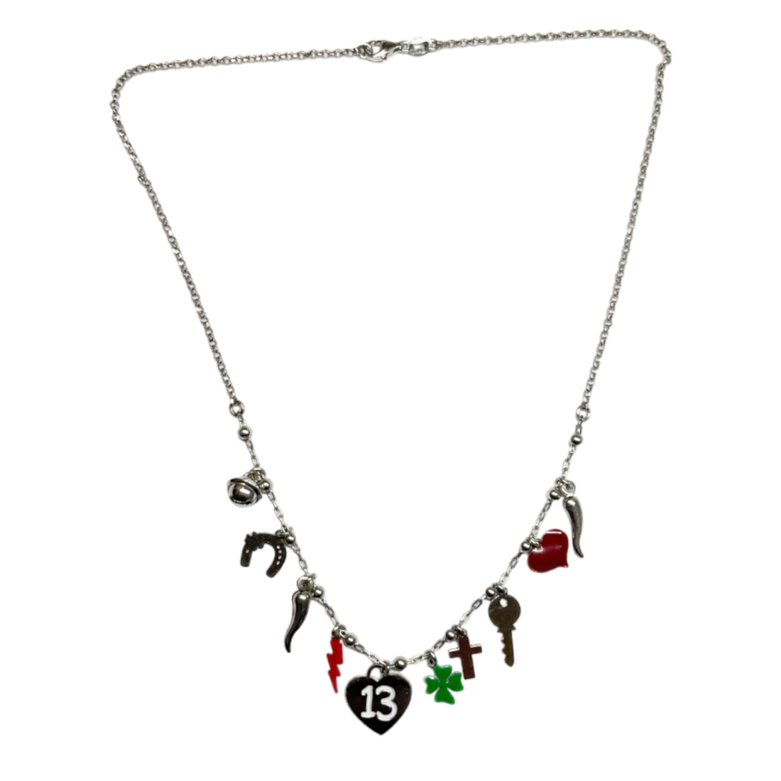 Collana Donna Re Mida Argento Porta Fortuna Corno Scaramantico Multiciondolo