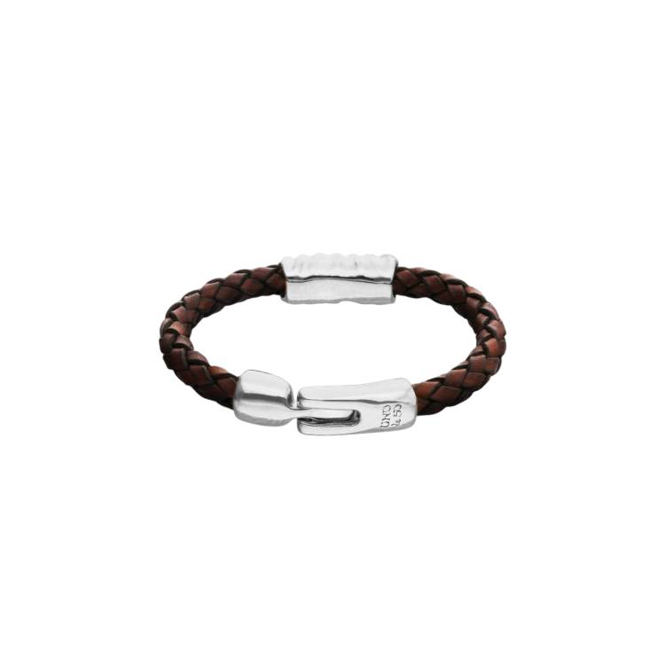 Bracciale Uomo Uno De 50 Pelle Intrecciata Marrone Dettaglio Placcato Argento PUL2632MARMTL0L