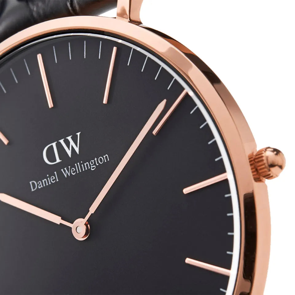 Orologio Uomo Daniel Wellington Quarzo Acciaio Rosè Pelle Nero 40 mm DW00100127