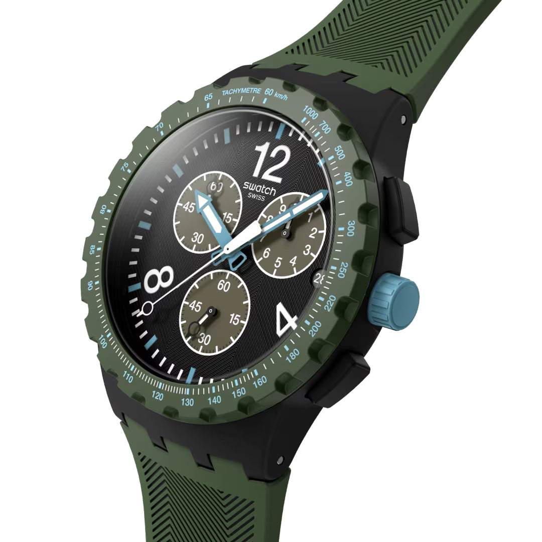 Orologio Uomo Swatch Olive Rush Verde Crono Data SUSB421