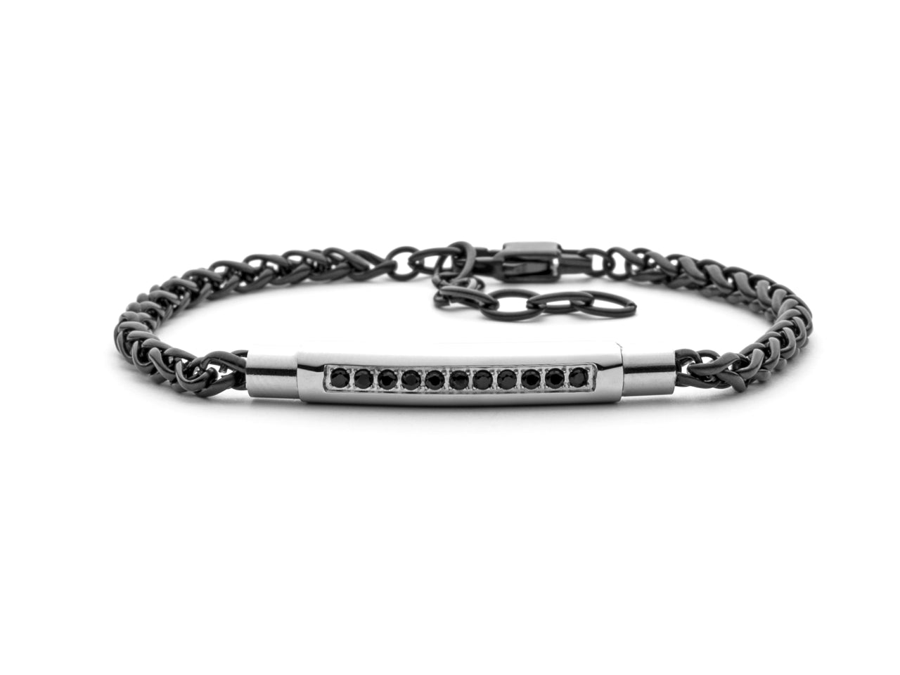 Bracciale Uomo 4US Cesare Paciotti Acciaio Nero Targhetta Zirconi Neri 4UBR5612