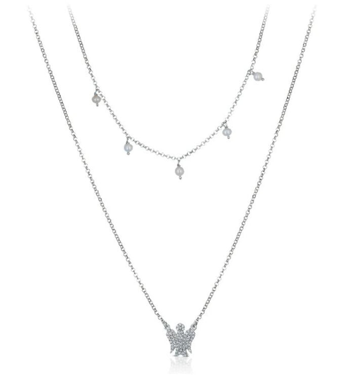 Collana Donna Argento 925 Roberto Giannotti Doppio Filo Angelo Perle Zirconi