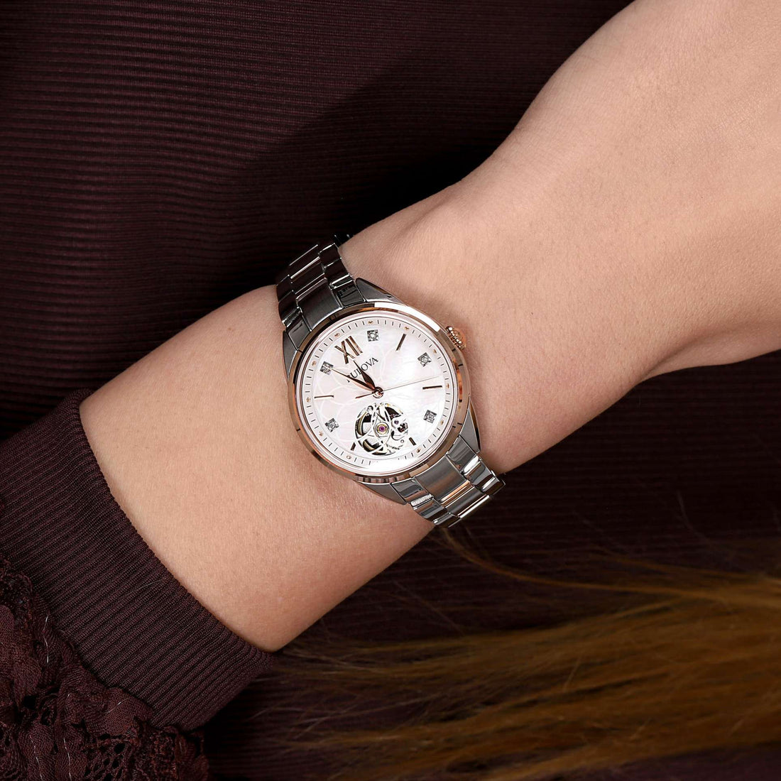 Orologio Donna Bulova Automatico Open Heart Sutton Acciaio Bicolore Diamanti 98P170