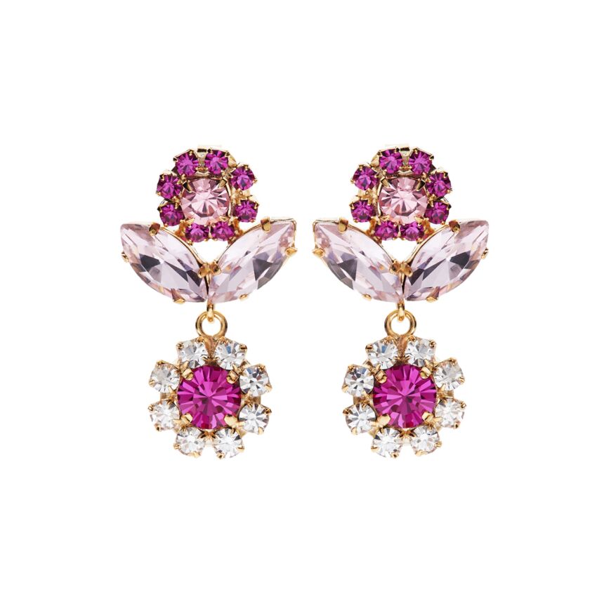 Orecchini Donna Ottaviani Bronzo Rosè A Lobo Zirconi Bianchi Rosa Fiore 500646O