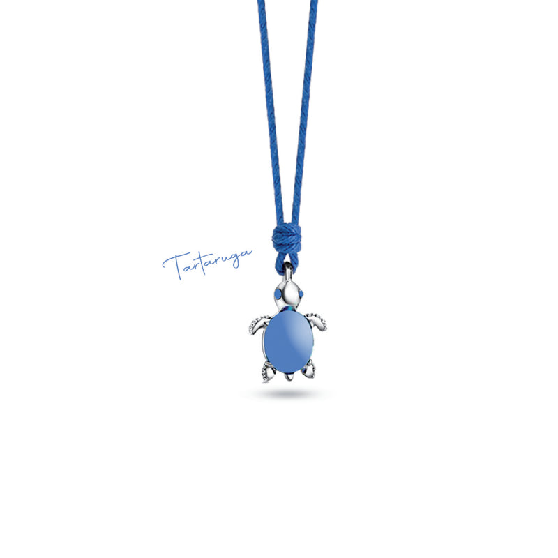 Collana Bambino Ragazzo Nanàn Argento 925 Tartaruga Laccio Cotone Blu NAN0440