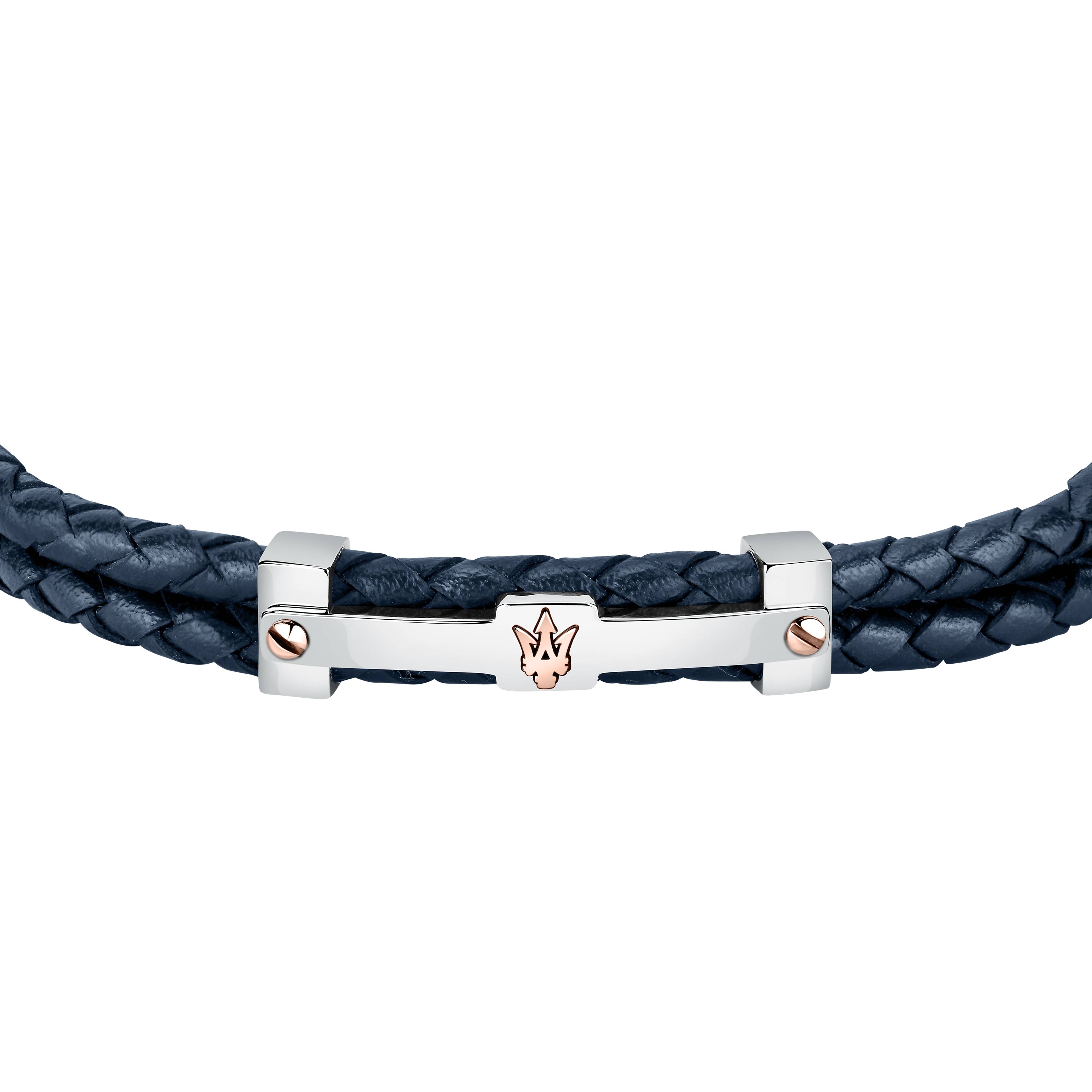 Bracciale Uomo Maserati Acciaio Pelle Rigenerata Intrecciata Targhetta JM422AVE10