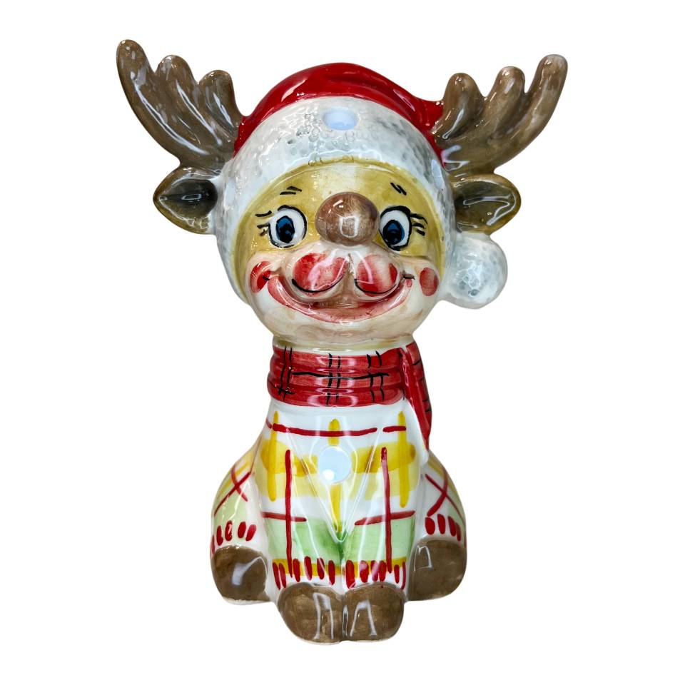 Renna Media Capodimonte Led Sciarpa Rossa 16cm CAP48