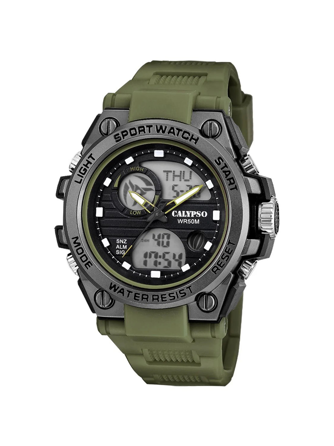 Orologio Uomo Bambino Calypso Gomma Quarzo Digitale Cronografo Verde K5854/3