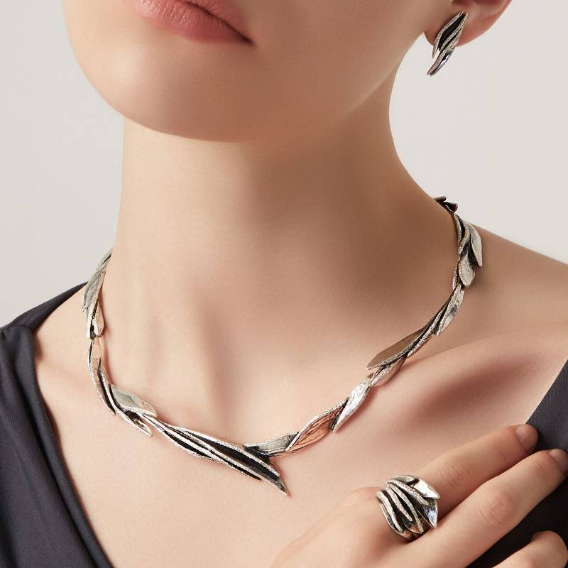 Collana Donna Giovanni Raspini Argento 925 Semirigida Dafne Foglie Zigrinate 11786
