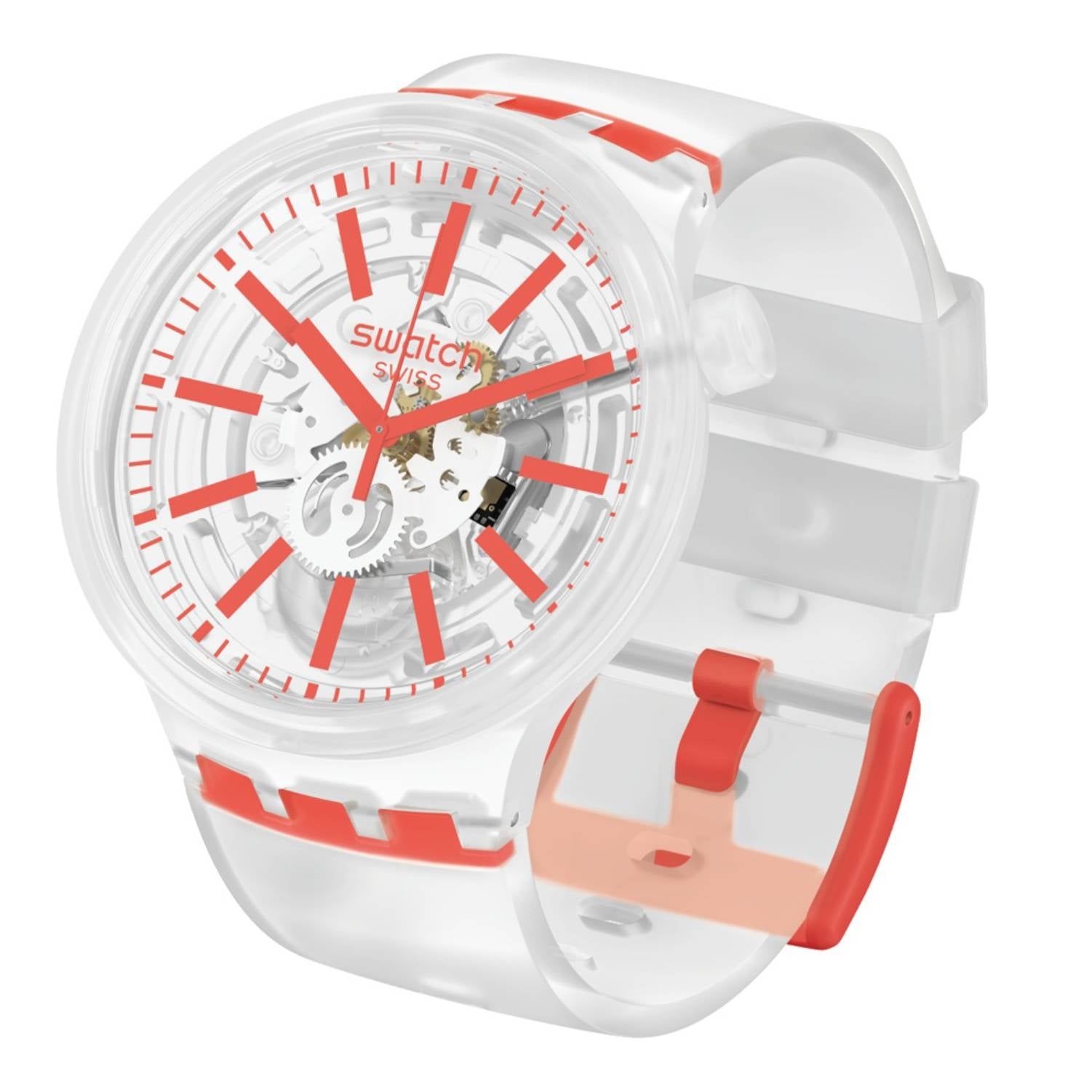 Orologio Uomo Gomma Swatch Big Bold Solo Tempo Quarzo Trasparente Rosso SO27E102
