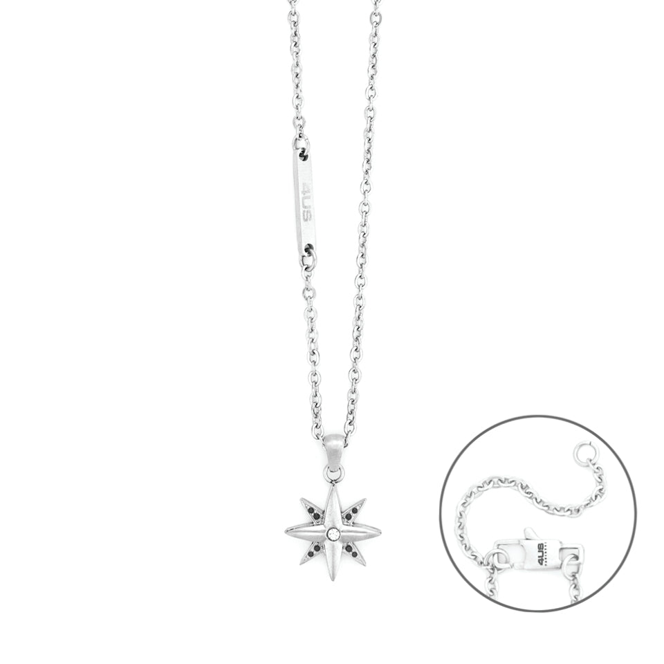 Collana 4US Cesare Paciotti Uomo Acciaio Rosa Dei Venti Zirconi Neri 4UCL7792