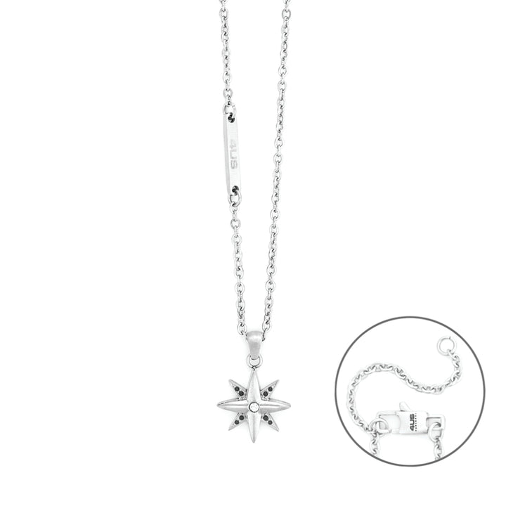 Collana 4US Cesare Paciotti Uomo Acciaio Rosa Dei Venti Zirconi Neri 4UCL7792