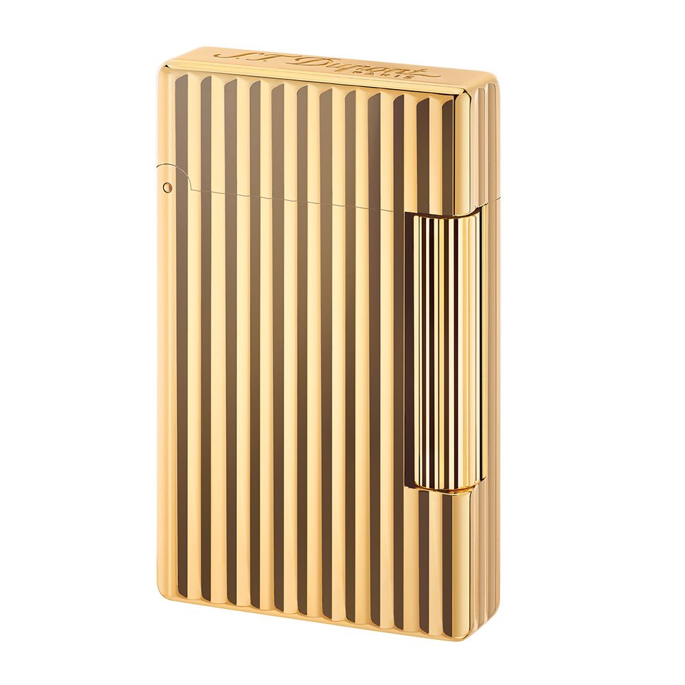 Accendino Uomo Dupont Acciaio Dorato Lavorato Taglio Verticale Gas 020803B
