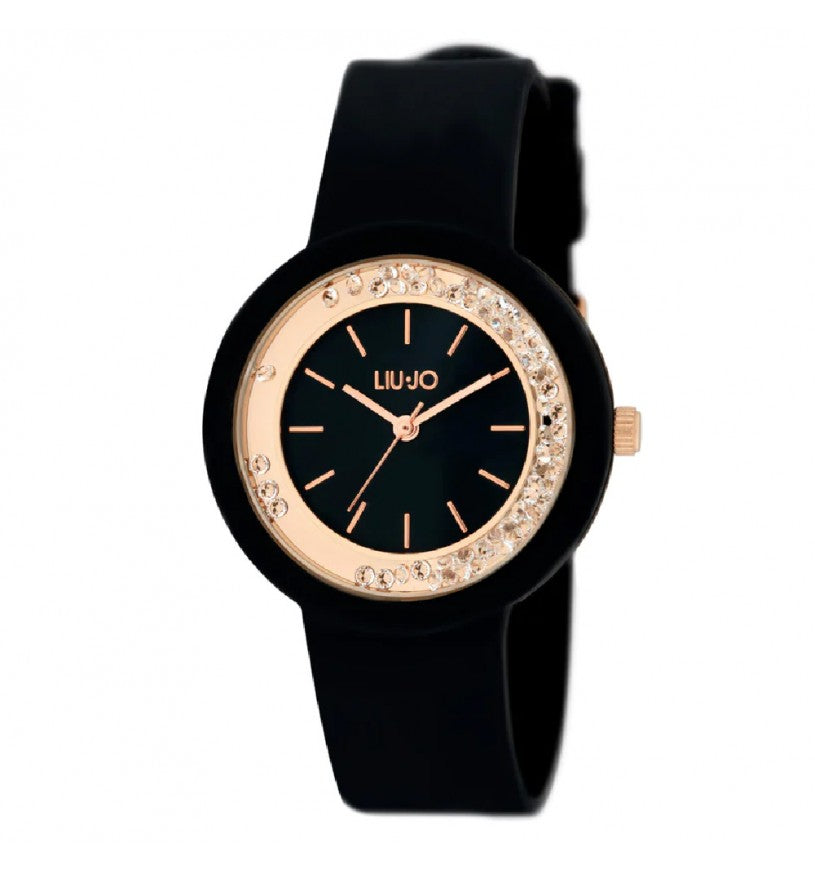 Orologio Donna Bambina Liu Jo Quarzo Solo Tempo Dorato Dancing Gomma Nero TLJ2201
