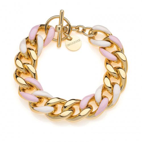 Bracciale Donna Unoaerre Bronzo Dorato Con Smalto Rosa E Bianco 525630