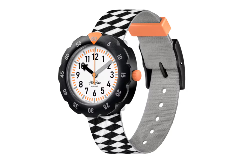 Orologio Bambino Swatch Flik Flak Race Flag Bianco Nero ZFPSP069