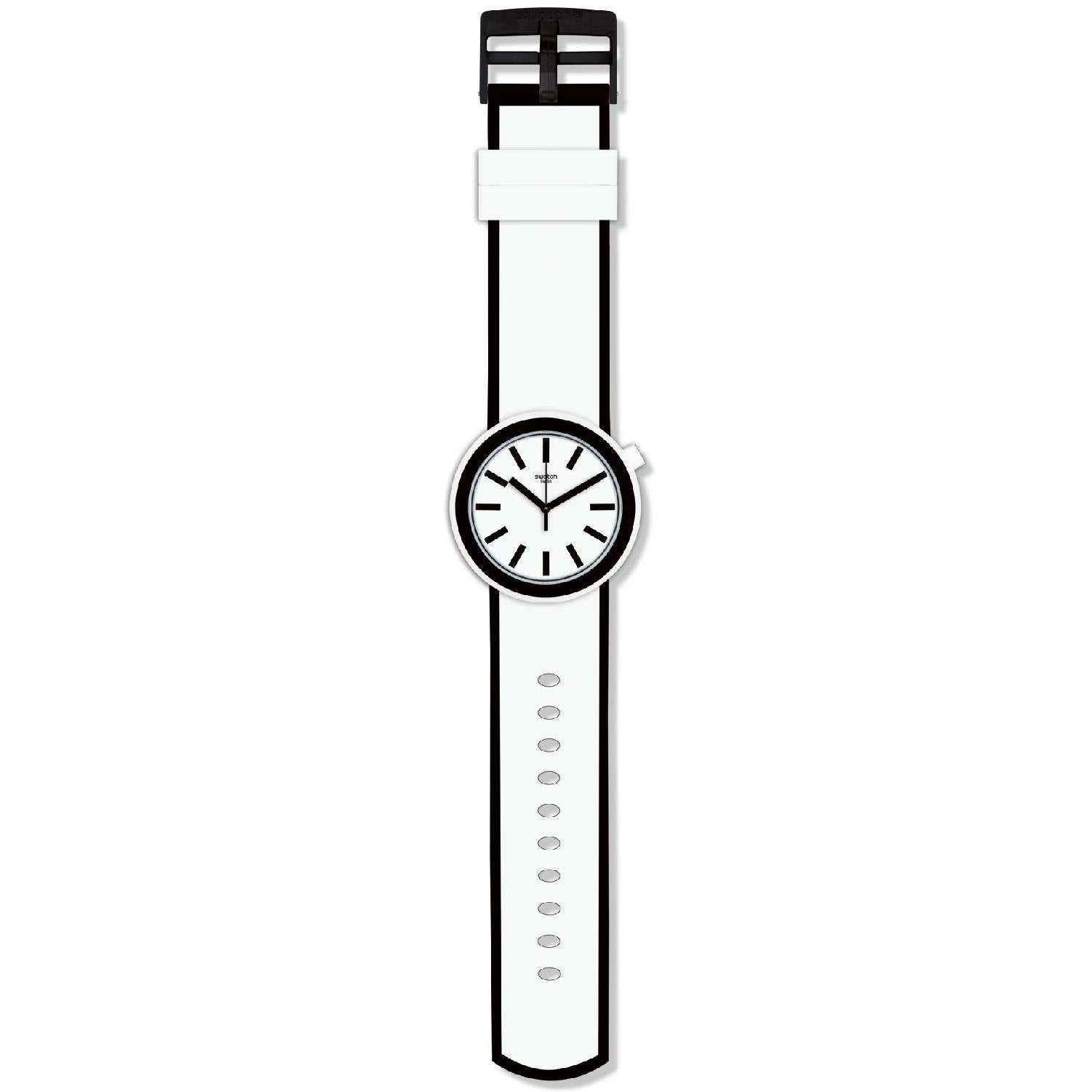 Orologio Uomo Swatch Quarzo Gomma Silicone Solo Tempo Bianco Nero PNW100