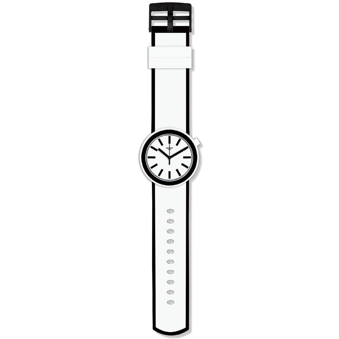 Orologio Uomo Swatch Quarzo Gomma Silicone Solo Tempo Bianco Nero PNW100