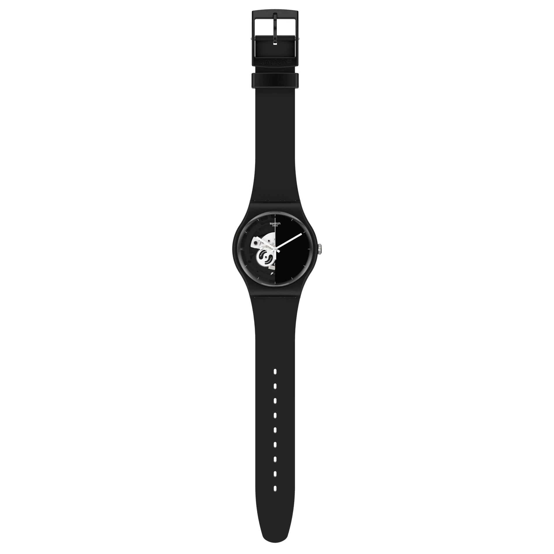Orologio Uomo Swatch Quarzo Solo Tempo Bioceramic Nero Scheletrato SO32B107