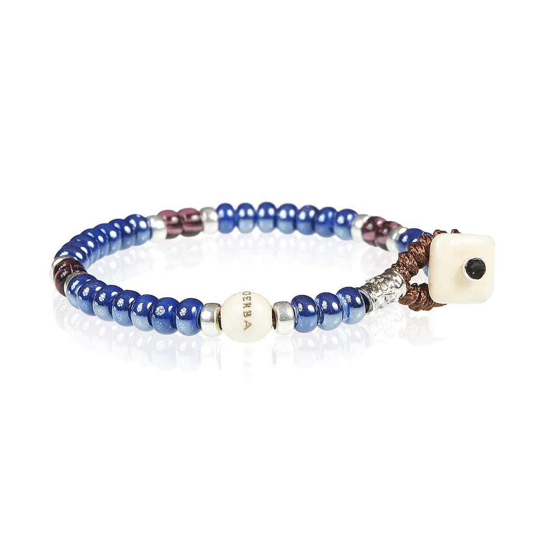 Bracciale Unisex Gerba Argento 925 Pietre Naturali Ceramica Blu Rosso CW09