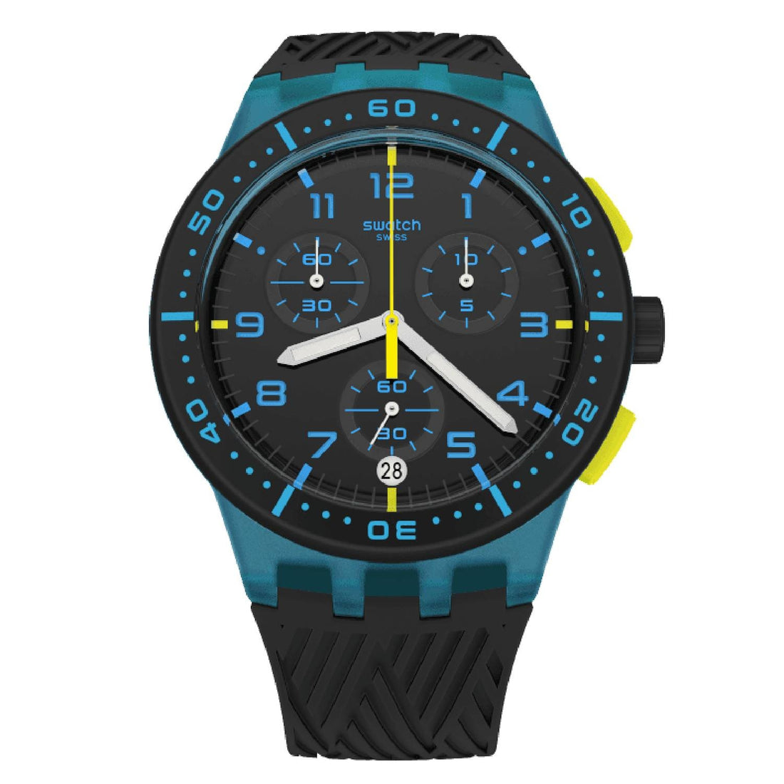 Orologio Uomo Silicone Gomma Swatch Essential Cronografo Data Nero Blu SUSS402