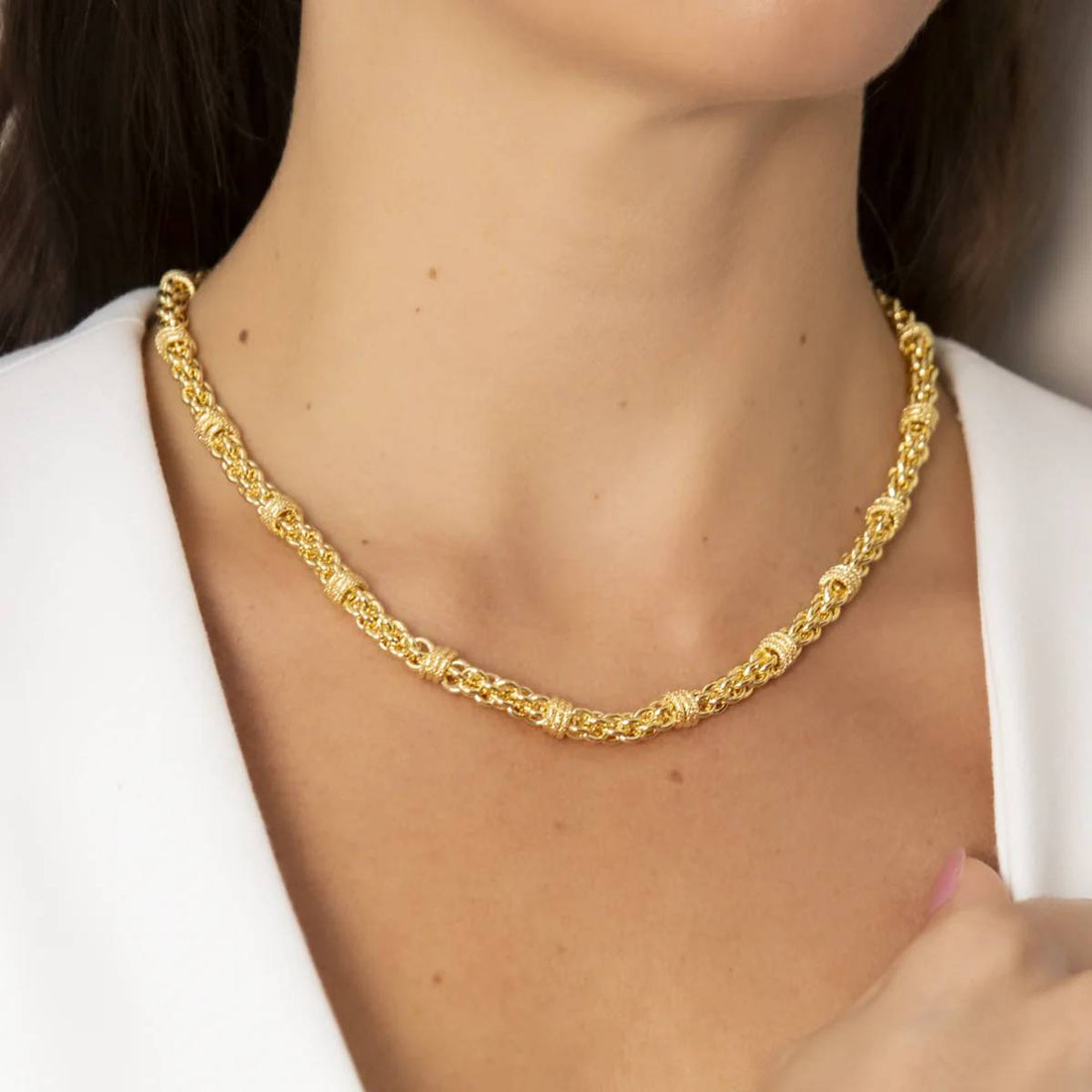 Collana Donna Etrusca Bronzo Dorato Maglia Corda Rondelle WSET00666.YG