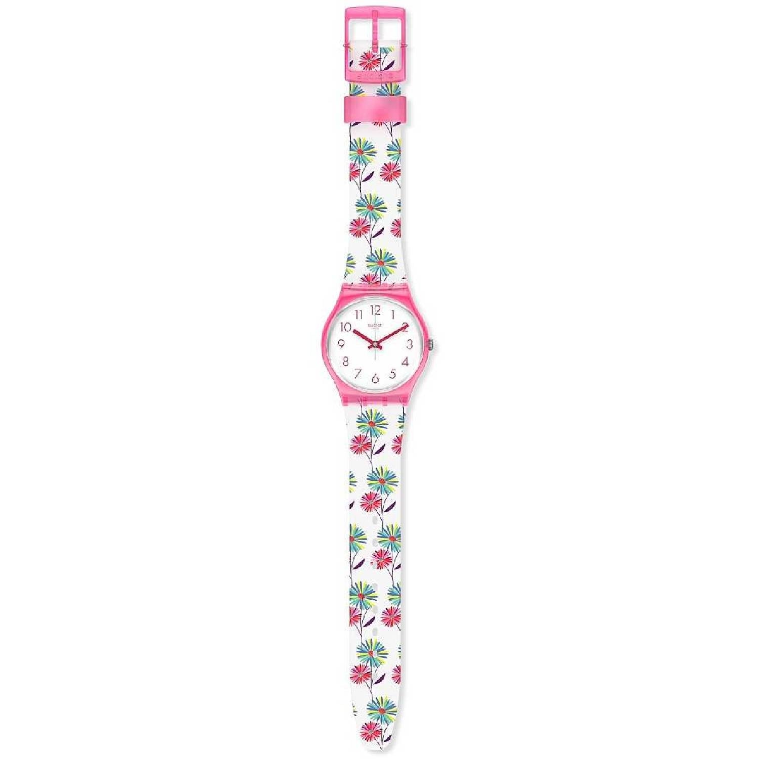 Orologio Donna Silicone Gomma Swatch Quarzo Solo Tempo Rosa Bianco Fiori GP171