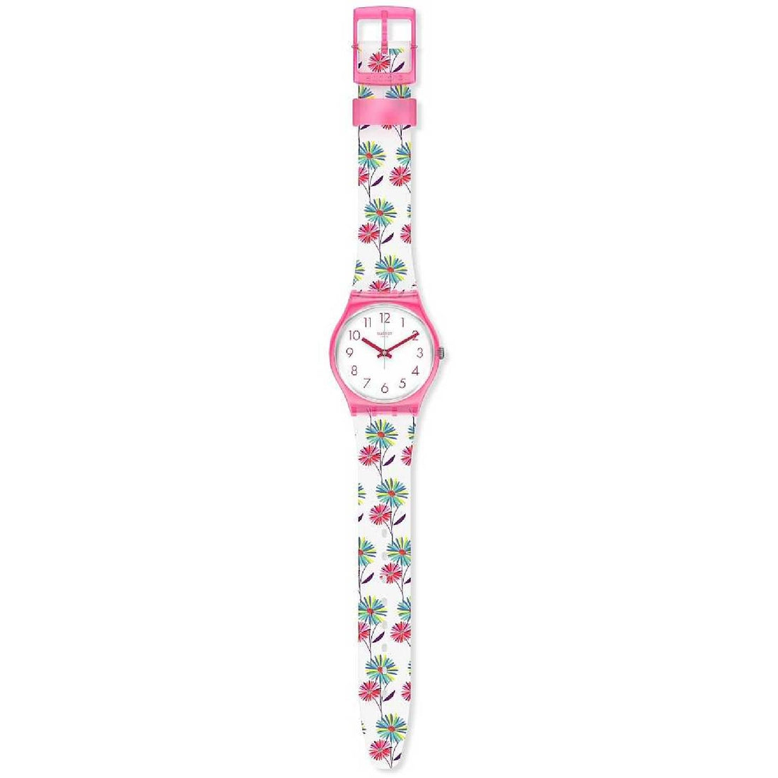 Orologio Donna Silicone Gomma Swatch Quarzo Solo Tempo Rosa Bianco Fiori GP171