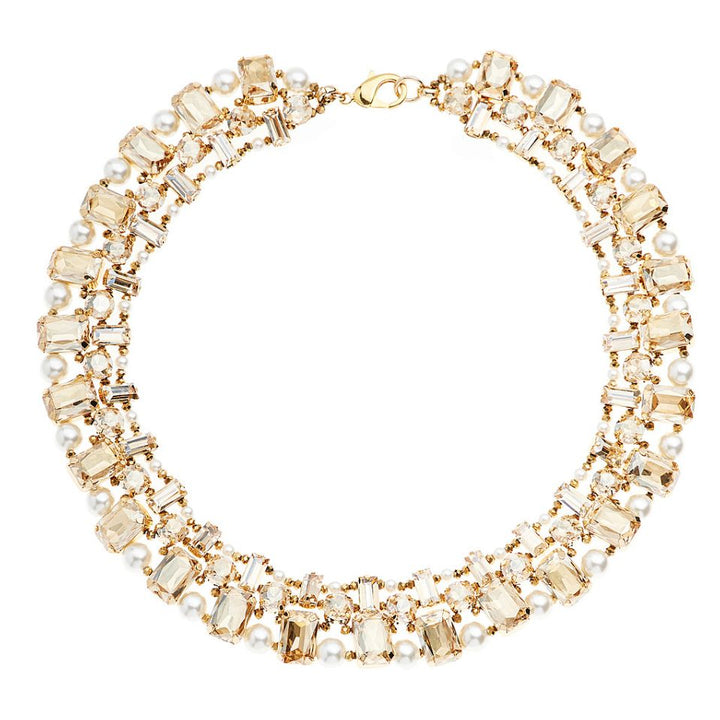 Collana Donna Ottaviani Semirigida Perle Zirconi Colorati Bronzo Dorato 500639C