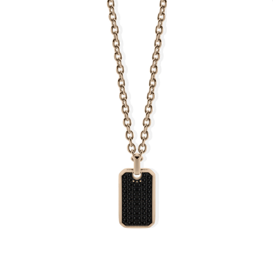 Collana Uomo Liu Jo Acciaio Rosè Catena Rolò Targhetta Zirconi Neri MLJ535