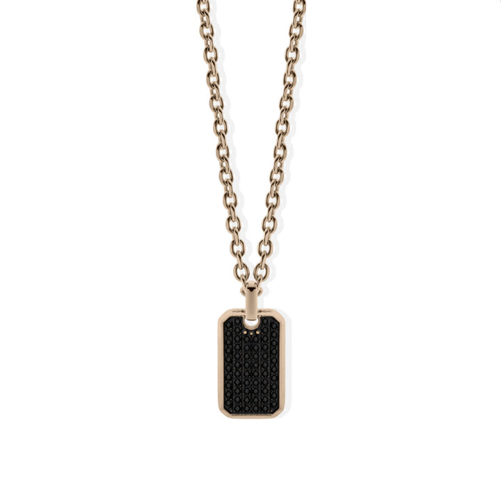 Collana Uomo Liu Jo Acciaio Rosè Catena Rolò Targhetta Zirconi Neri MLJ535