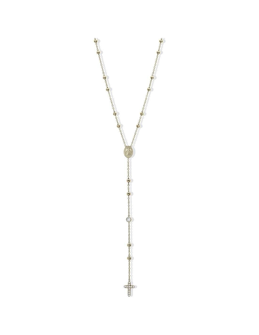 Collana Donna Liu Jo Acciaio Dorato Rosario Croce Zirconi Bianchi LJ2751