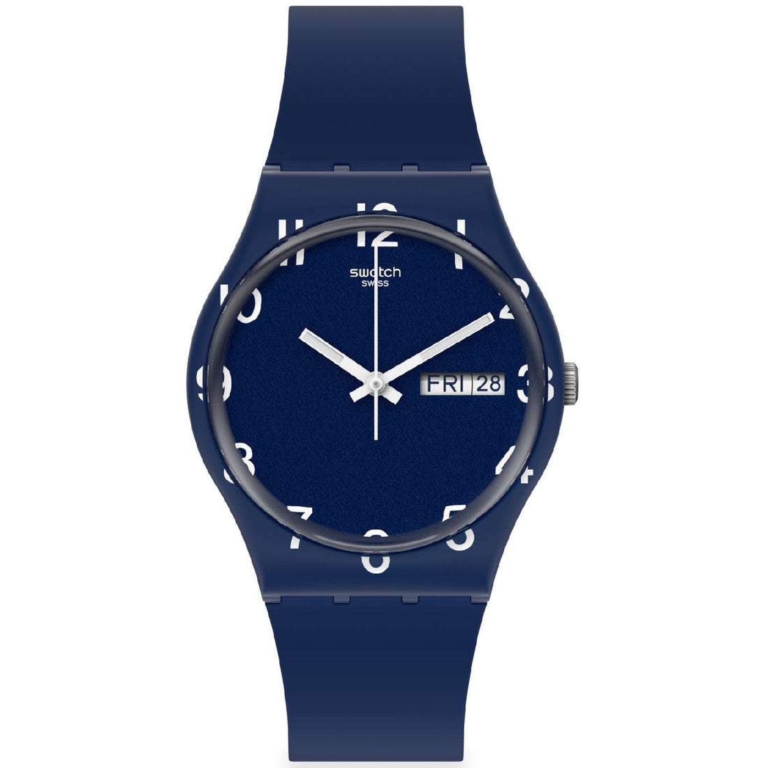 Orologio Donna Gomma Resina Swatch Quarzo Solo Tempo Doppia Data Blu GN726