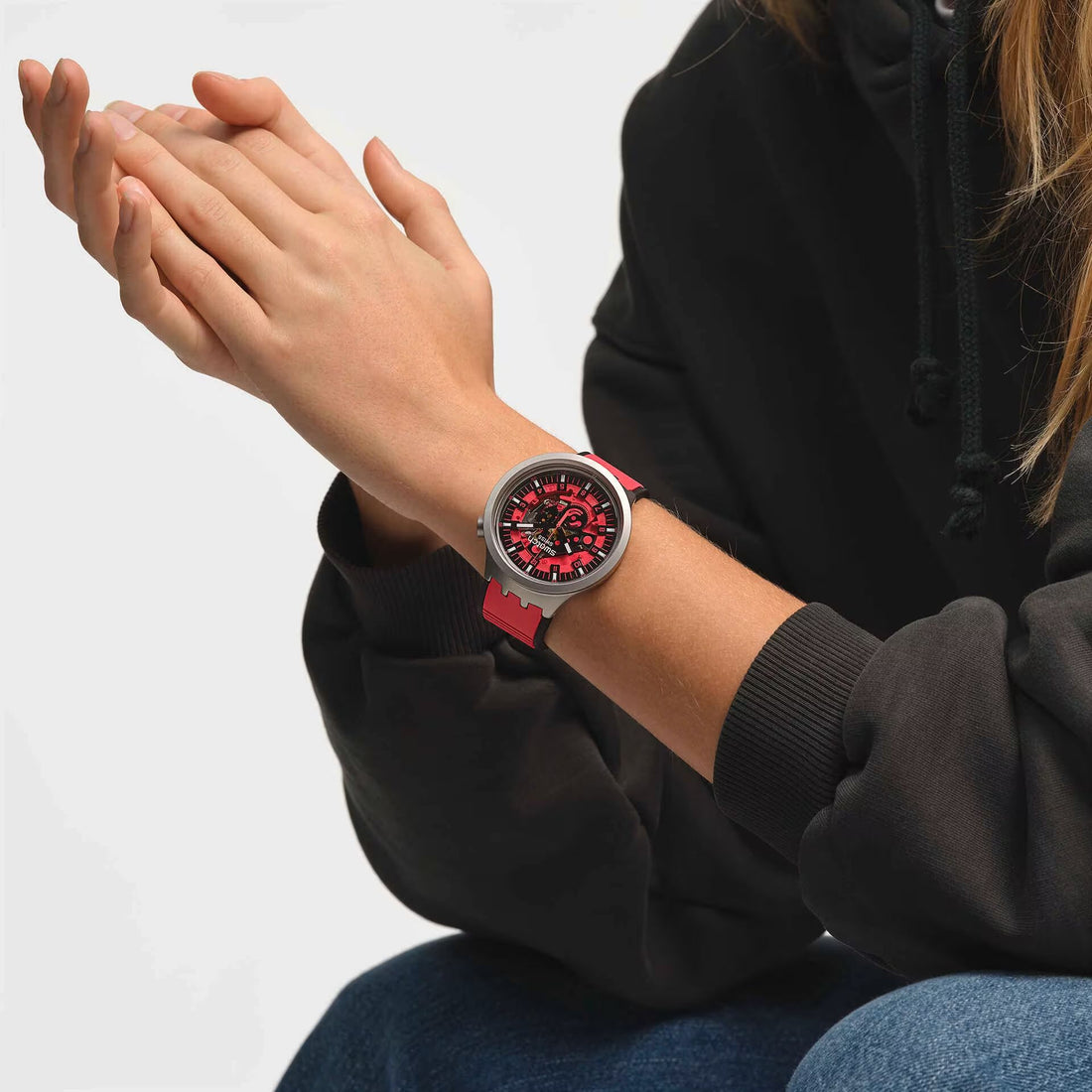 Orologio Uomo Swatch Acciaio Big Bold Red Juicy Gomma Quarzo Scheletrato SB07S110