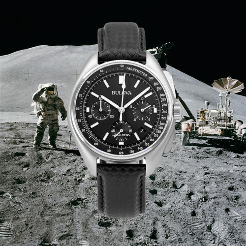 Orologio Uomo Bulova Quarzo Cronografo Lunar Pilot Nero Acciaio Pelle Data 96B251