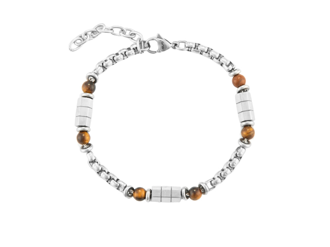 Bracciale Uomo 4US Cesare Paciotti acciaio e occhio di tigre  4UBR7013
