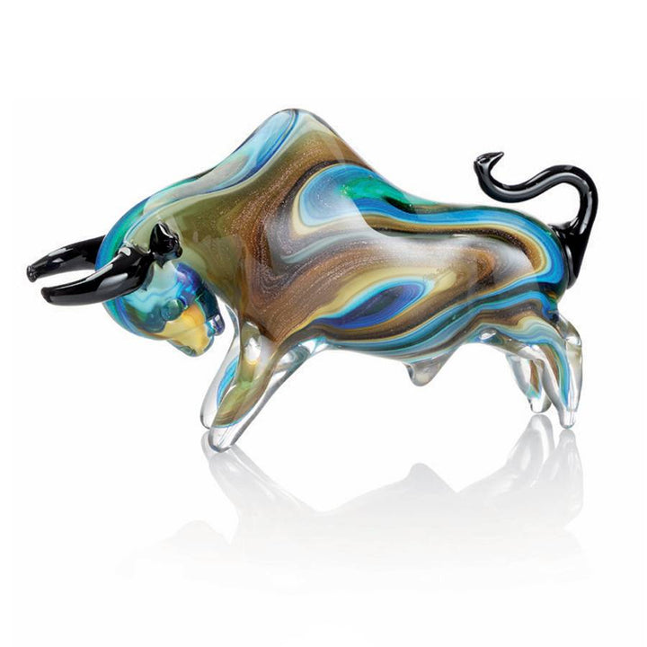 Scultura Ottaviani Cristallo Toro Striature Blu Crema 800488
