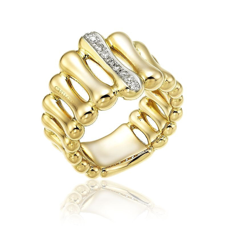 Anello Donna Chimento Oro Giallo 18 KT Bamboo Diamanti Bianchi 1A05894B12140
