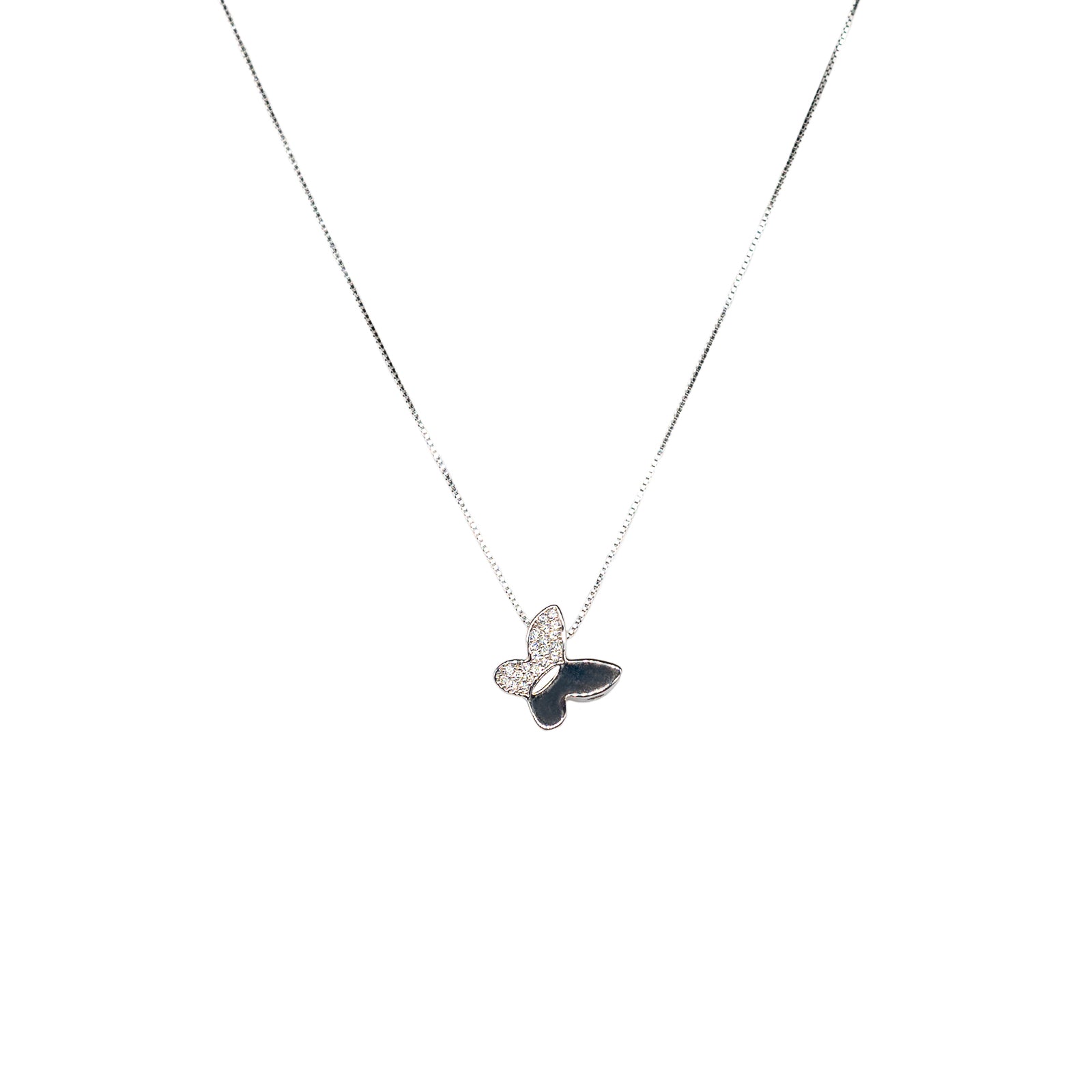 Collana Donna Re Mida Argento 925 Farfalla Con Zirconi Bianchi C034