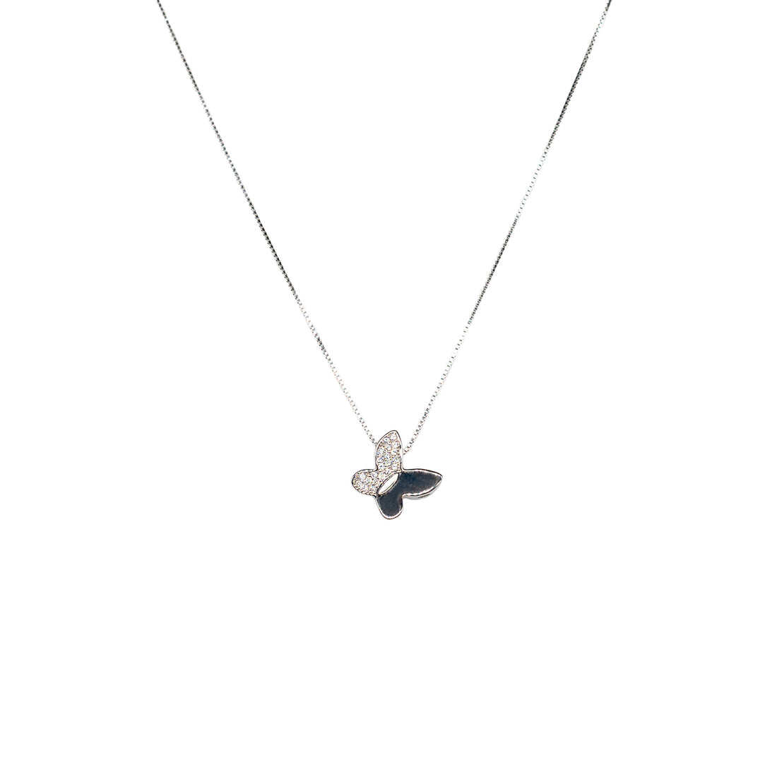 Collana Donna Re Mida Argento 925 Farfalla Con Zirconi Bianchi C034