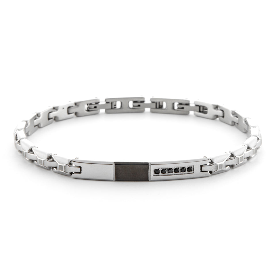Bracciale 4US Cesare Paciotti Targhetta Acciaio Zircone Nero 4UBR6428