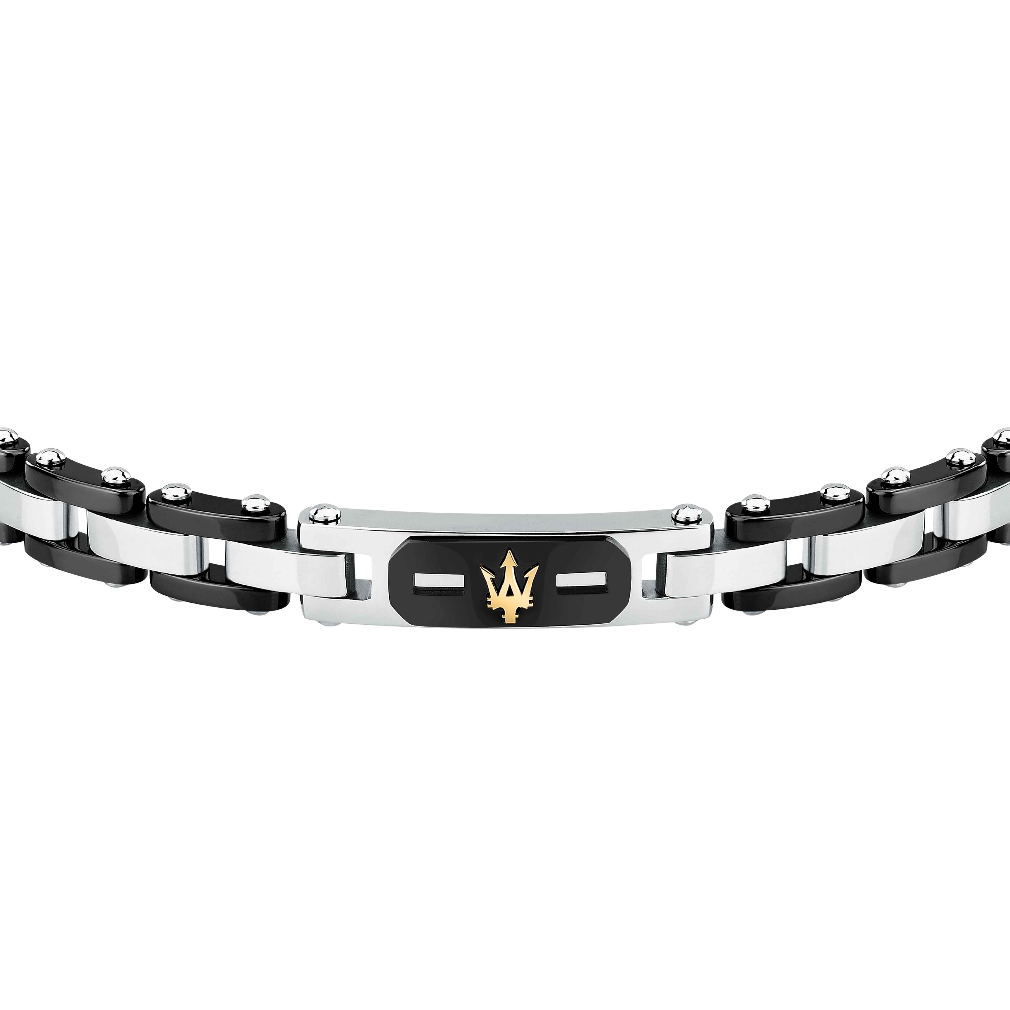 Bracciale Uomo Maserati Ceramica Nera Logo Tridente Oro 18 KT Acciaio JM424AXU05