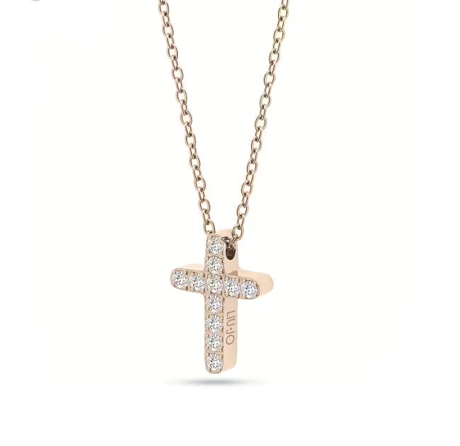 Collana Donna Liu Jo Acciaio Rosè Croce Strass LJ2709