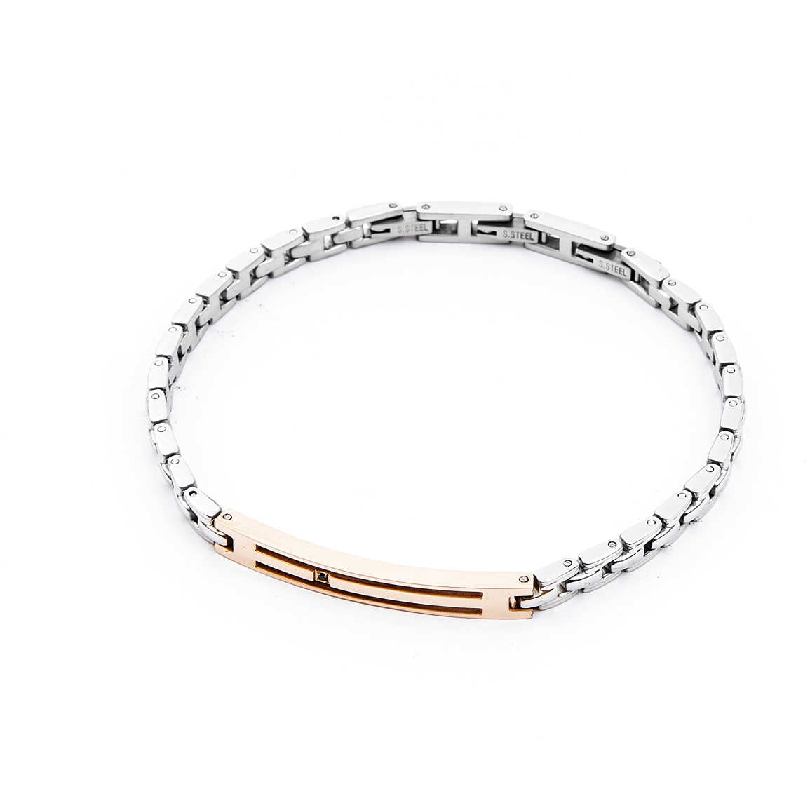 Bracciale Uomo 4US Cesare Paciotti  acciaio centrale rosè con zirconi  neri 4UBR4131