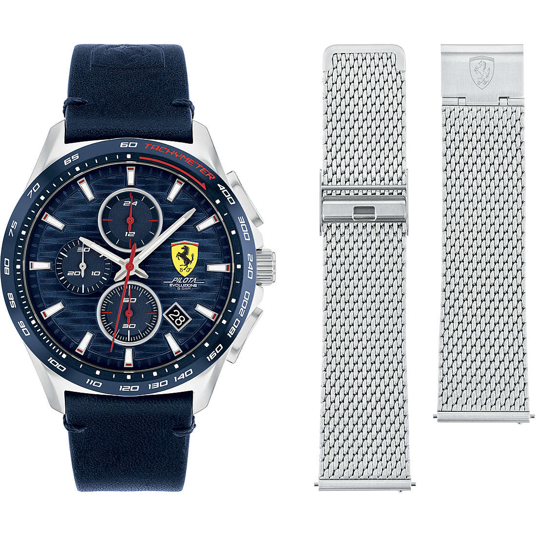Orologio Uomo Quarzo Ferrari Cronografo Pilota Evo in pelle e Maglia Milano FER0830882