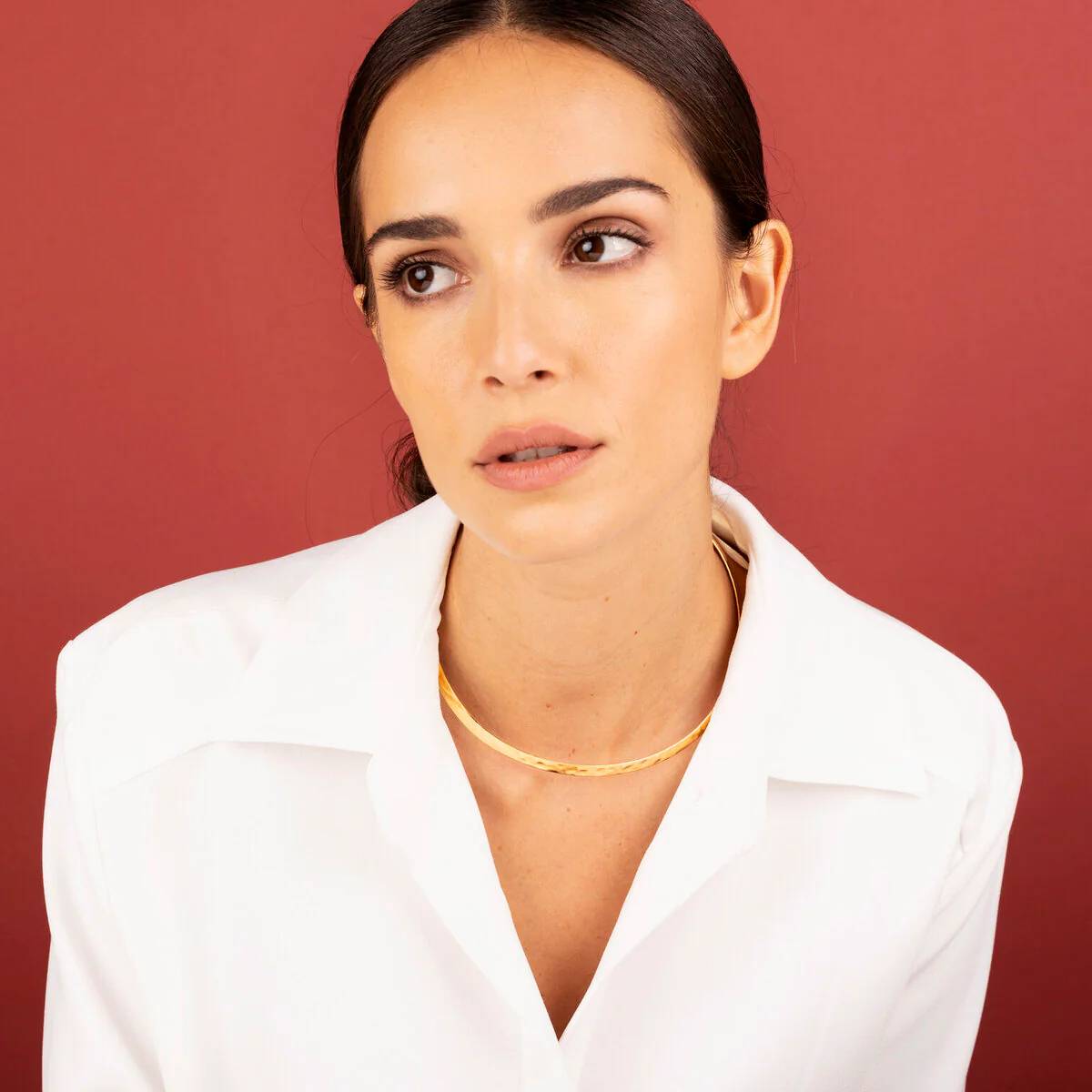 Collana Donna Etrusca Girocollo Choker Sottile Martellata WSET00336.YG