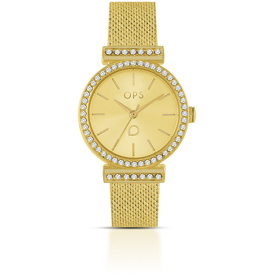 Orologio Donna OPS Quarzo Solo Tempo Acciaio Dorato Zirconi OPSPW-856-3700