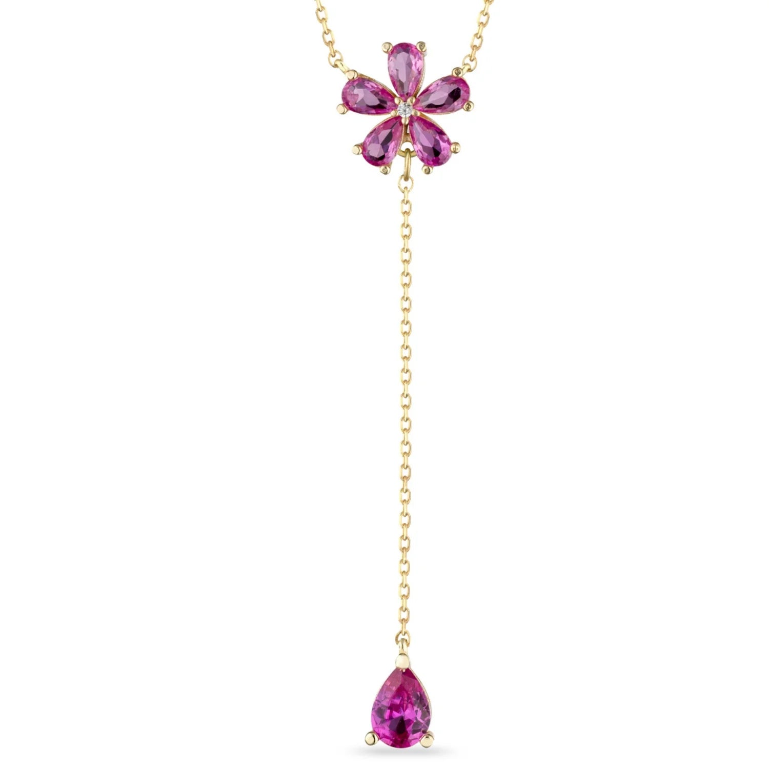Collana Donna Laura P. Argento Dorato 925 Fiore Zirconi Fucsia Bianchi CL0110GF