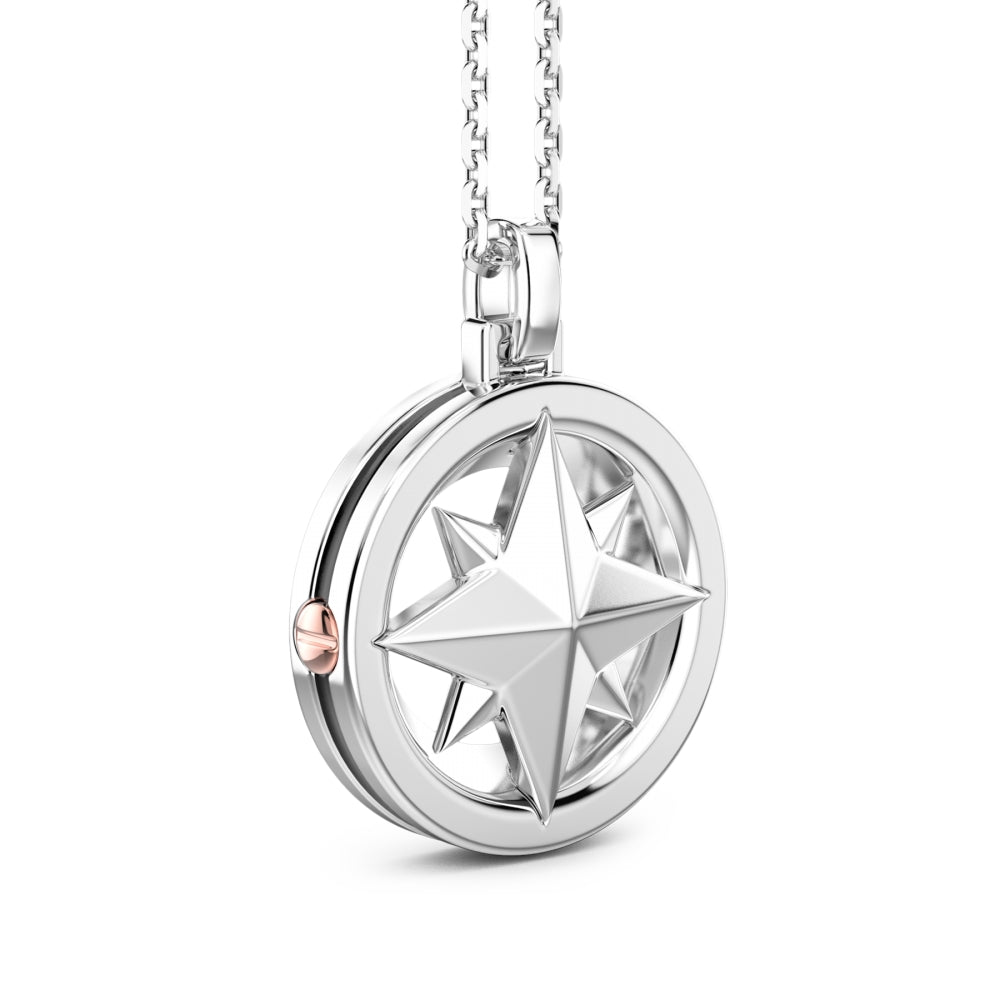 Collana Uomo Zancan Argento 925 Rosa Dei Venti Pendente Vite Oro Smalto Nero ESC120R